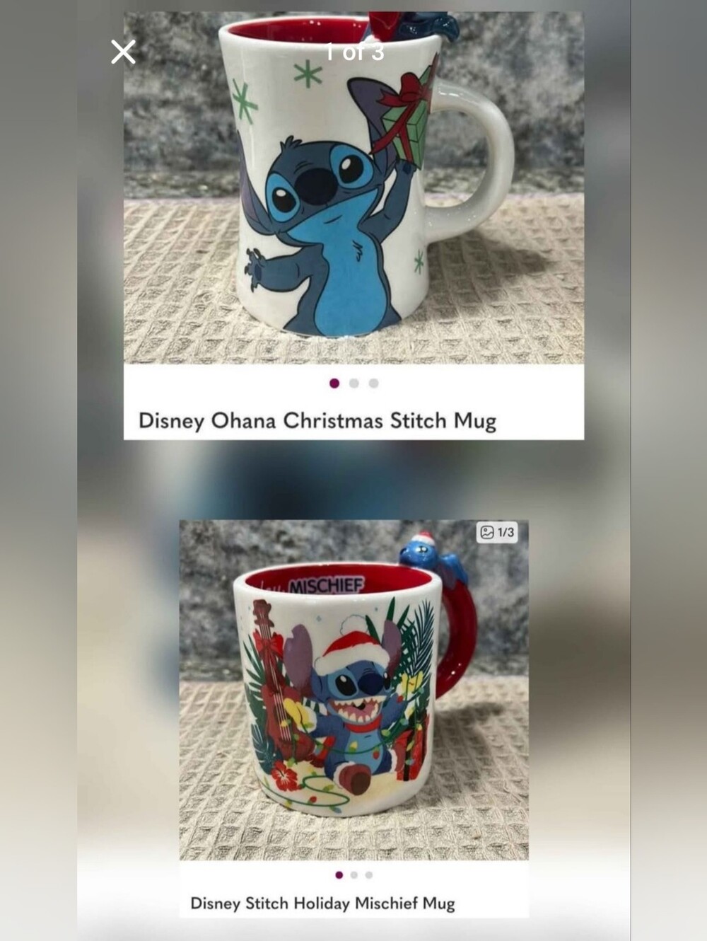 Disney Holiday Stitch Mug - Blue Character with Red Interior & Handle